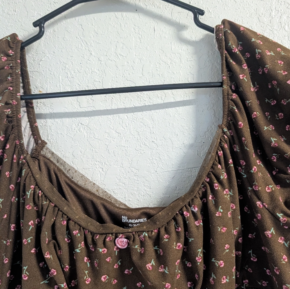 Floral babydoll Mini Dress XL 16/18 Cottagecore Dainty Boho Festival Stretch - Picture 2 of 7